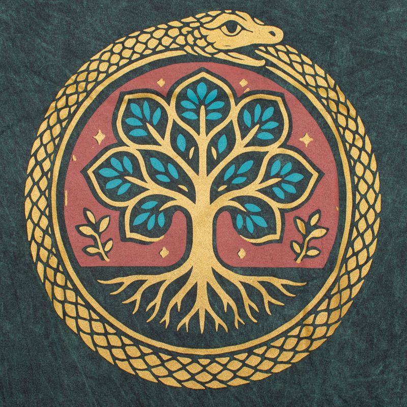 Nomad Sari Camiseta de algodón lavado a piedra - Árbol de la Vida - Verde - Grande