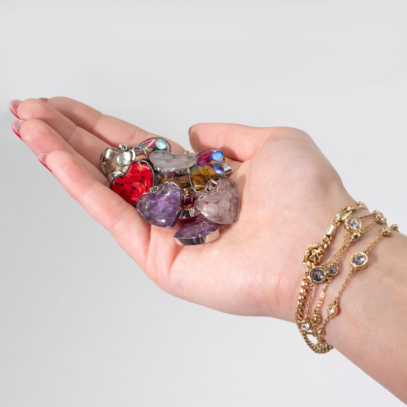 Pendentifs  Acier - 12 Pépites de Gemmes et Coquillages Assortis