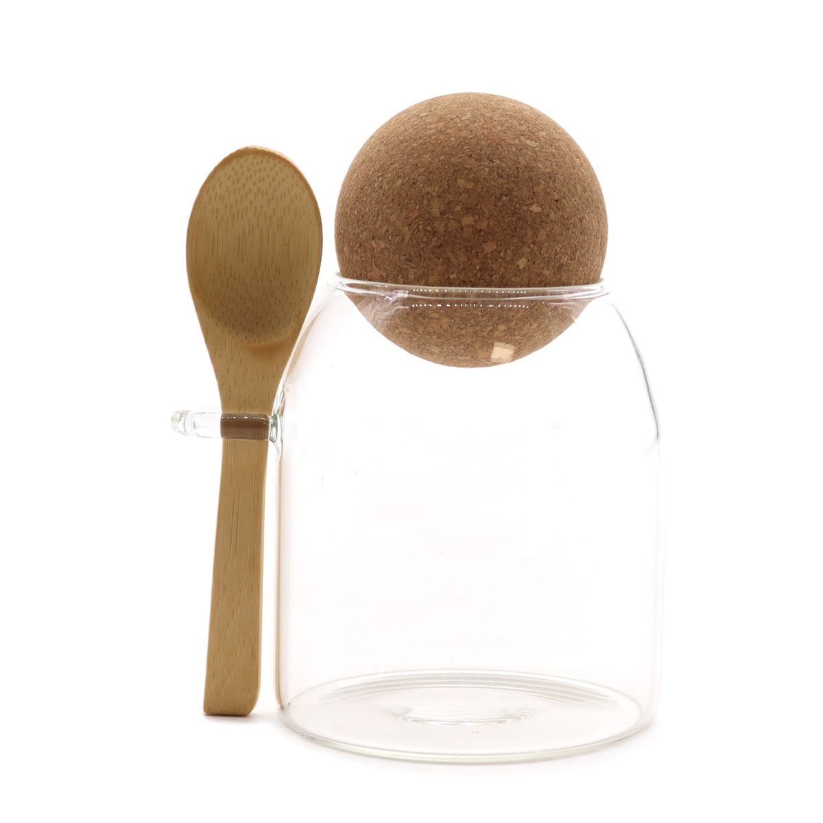 Frasco de vidro Cottage com bola de cortiça - Transparente com colher - 10 cm