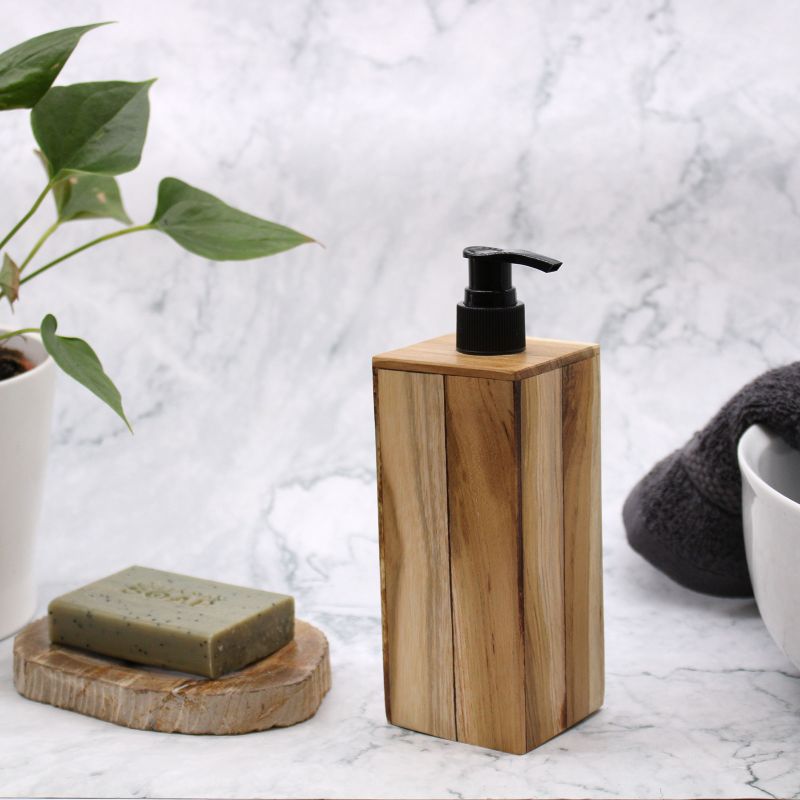 Distributeur de Savon en Teck Naturel - Carré