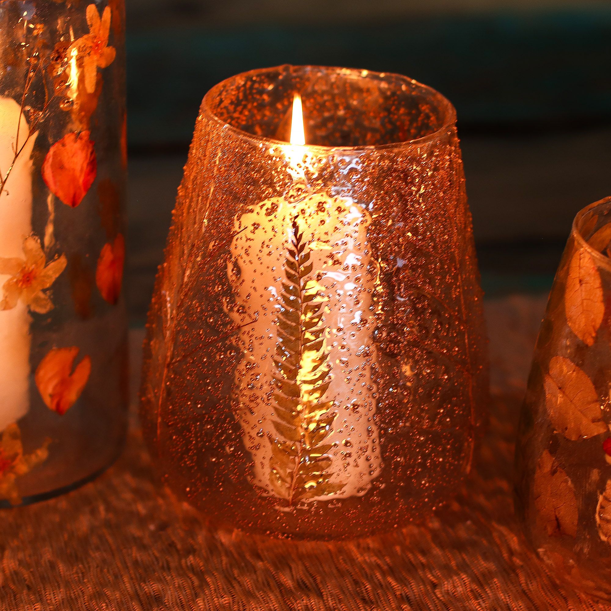 Handcrafted Glass Fern Leaf Candle Holder - Large Bowl - 15x12cm