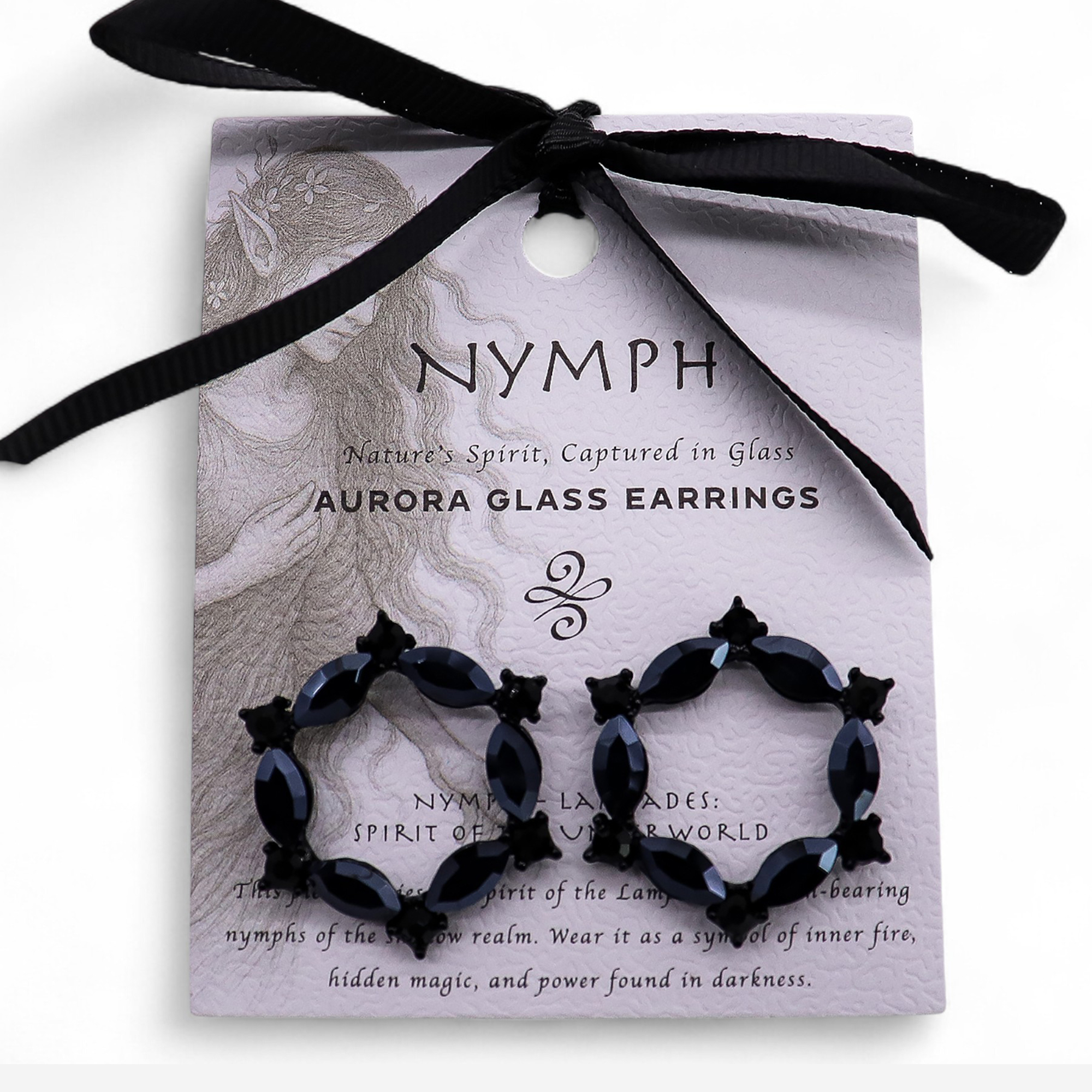 Jet Black Polished Glass & Stainless Steel Loop Earrings