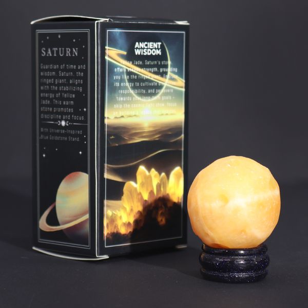 Planète en Jade Jaune socle Goldstone Pierre de soleil