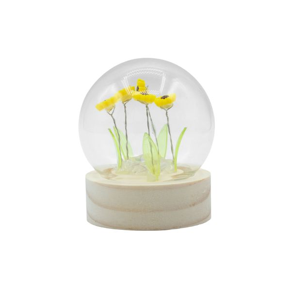 Lysande Glaskupa med Blommor - 5 Solrosor - LED Batteri