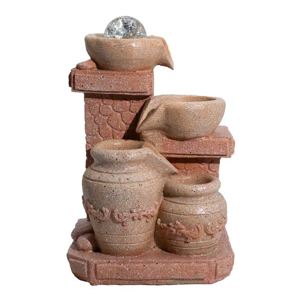 Fonte de Água de Mesa -19x14x27cm - Potes em Cascata Estilo Mediterrâneo