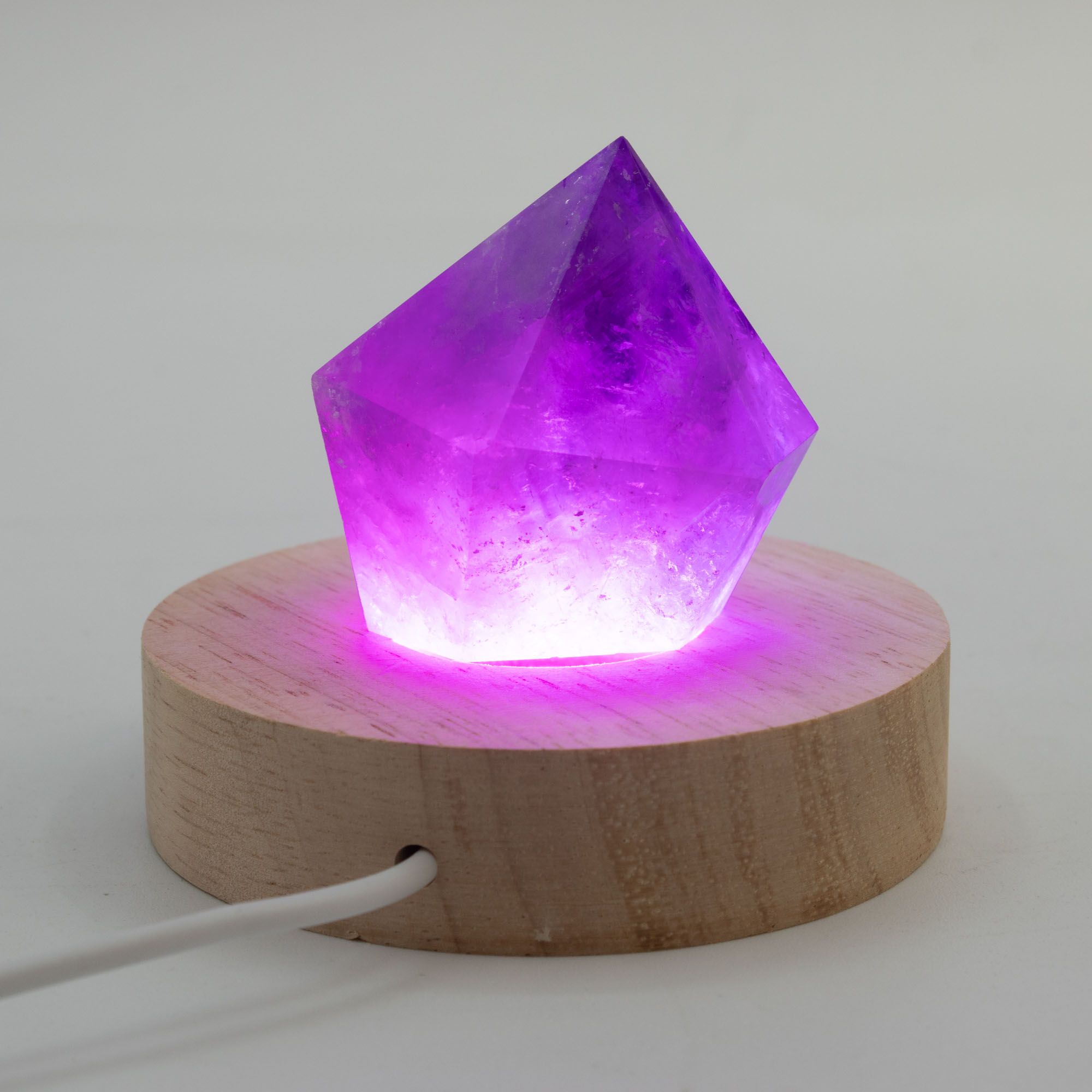 Base USB LED Redonda de Madeira 8 cm - Multicolorido