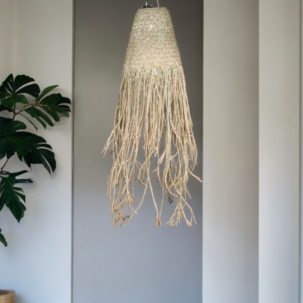 Abat-Jour Suspension en Doum Tressé Naturel - 20x15cm