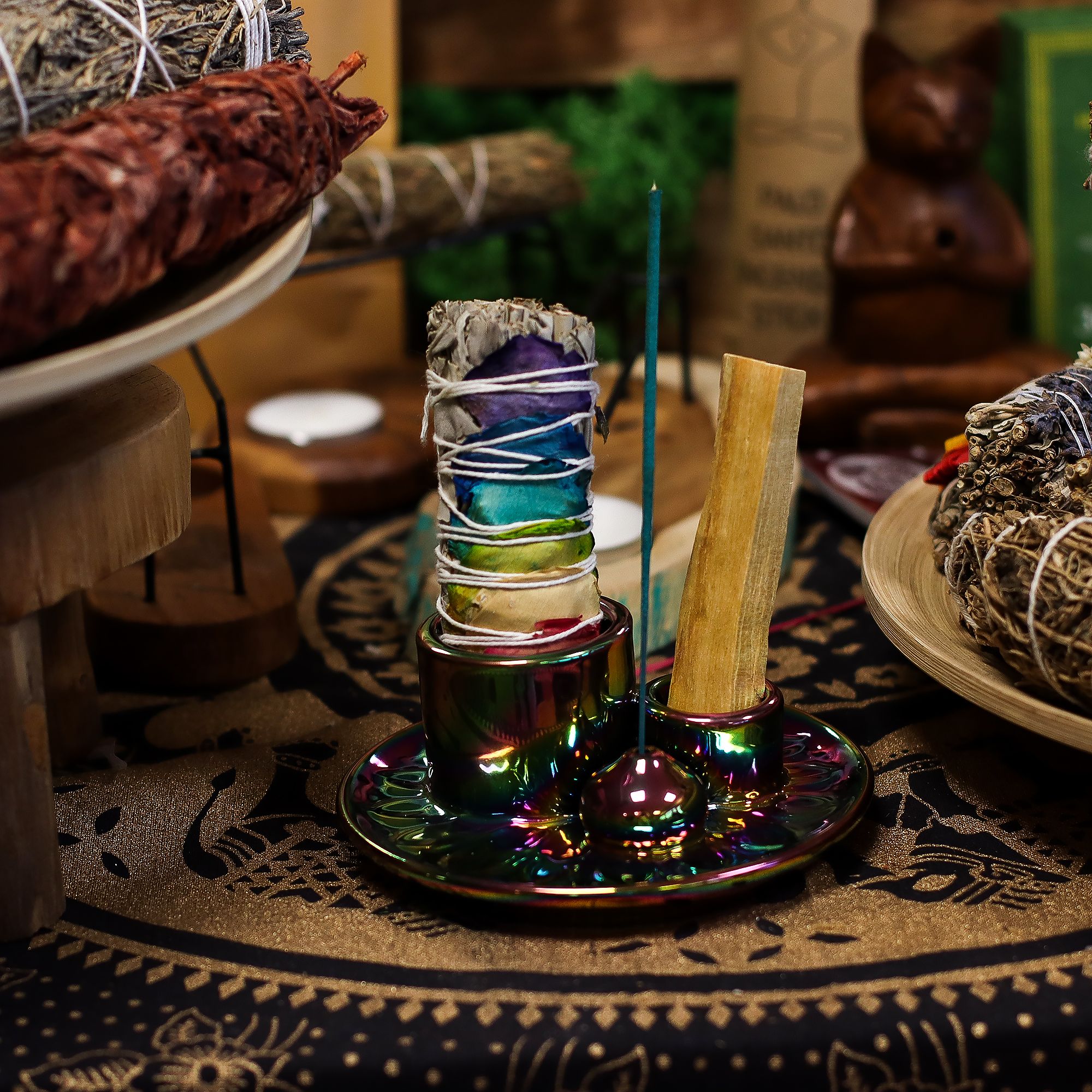 Držač za Palo Santo, Mirisni Štapić i Švežanj – Mandala – Metalik Duga