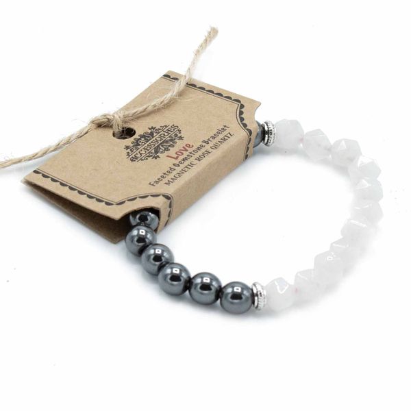 Pulsera de Piedra Preciosa Tallada - Cuarzo Rosa Magnético