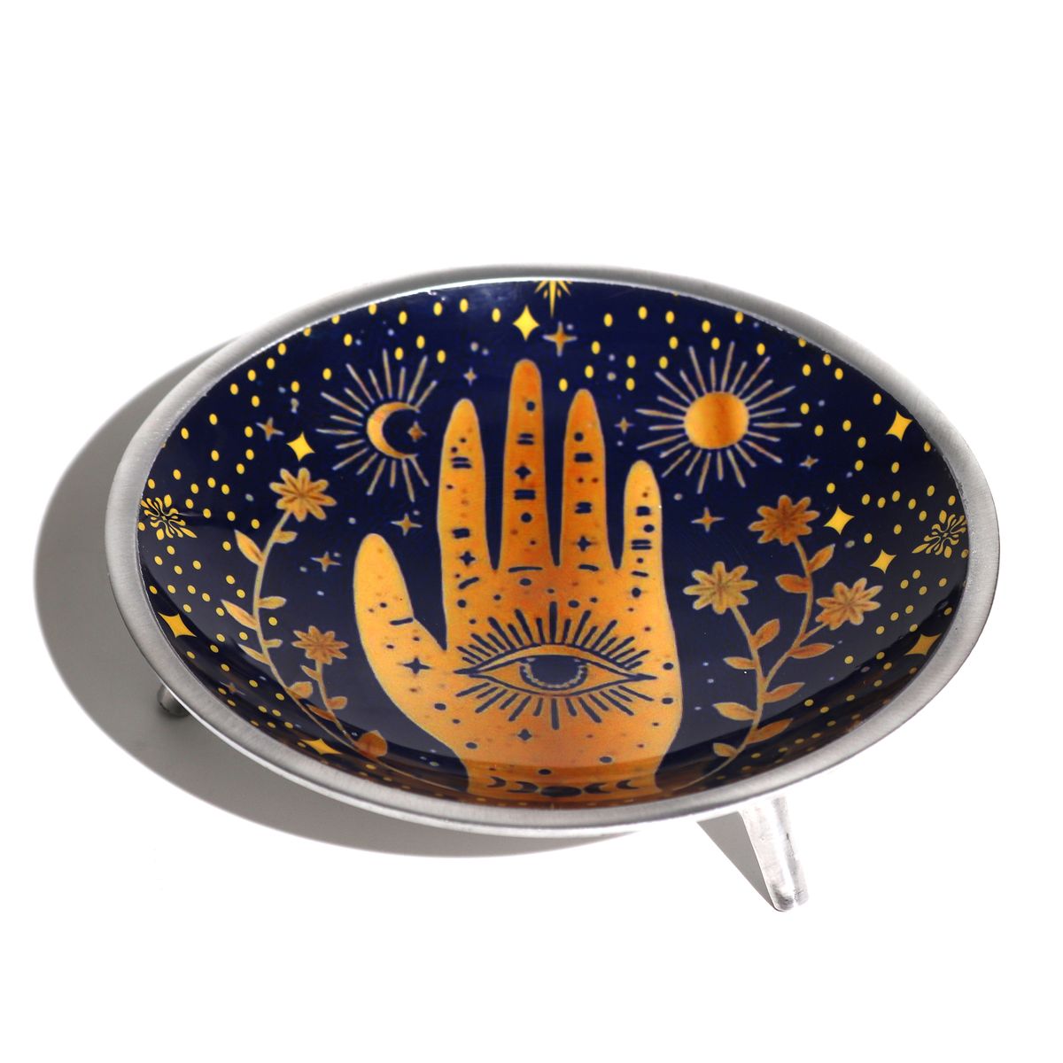 Prato de oferenda esmaltado de três pés - Hamsa azul meia-noite