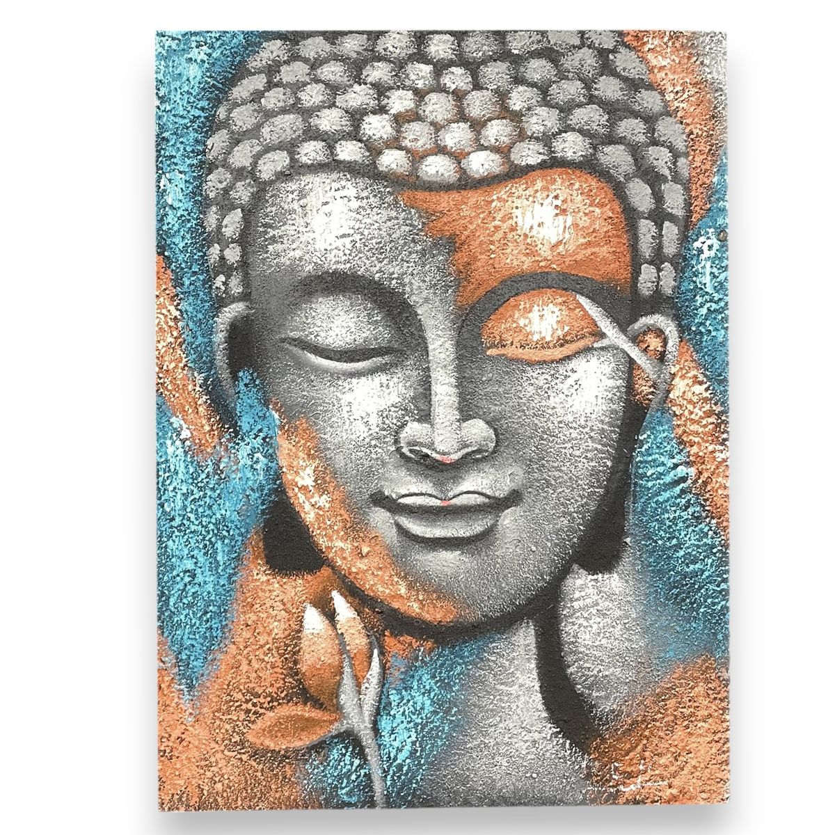 Pintura de Buda - Flor Prata e Ouro Rosa