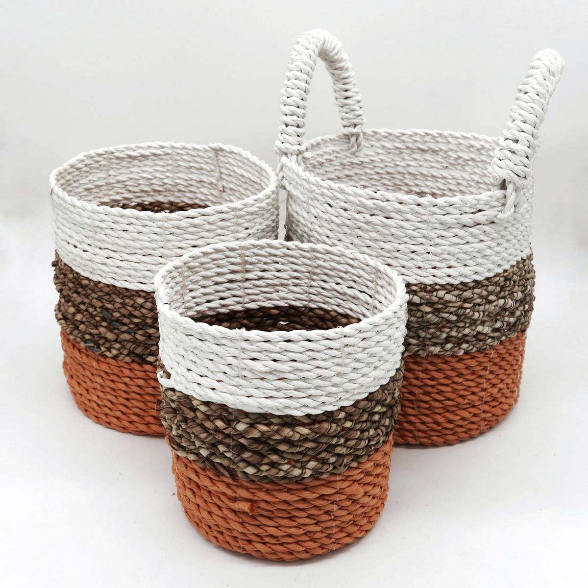 Conjunto de cestos de algas marinhas - Laranja/Natural/Branco