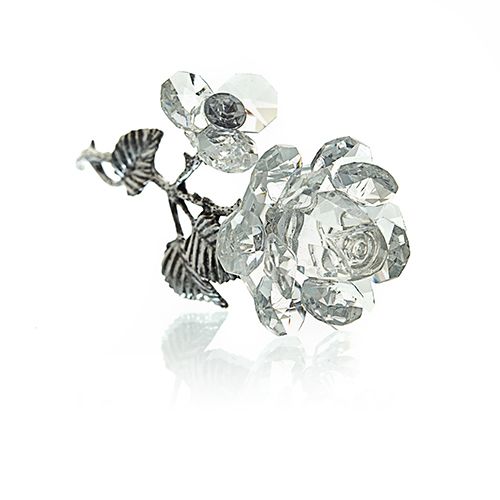 Rosa de Cristal com Haste Prateada