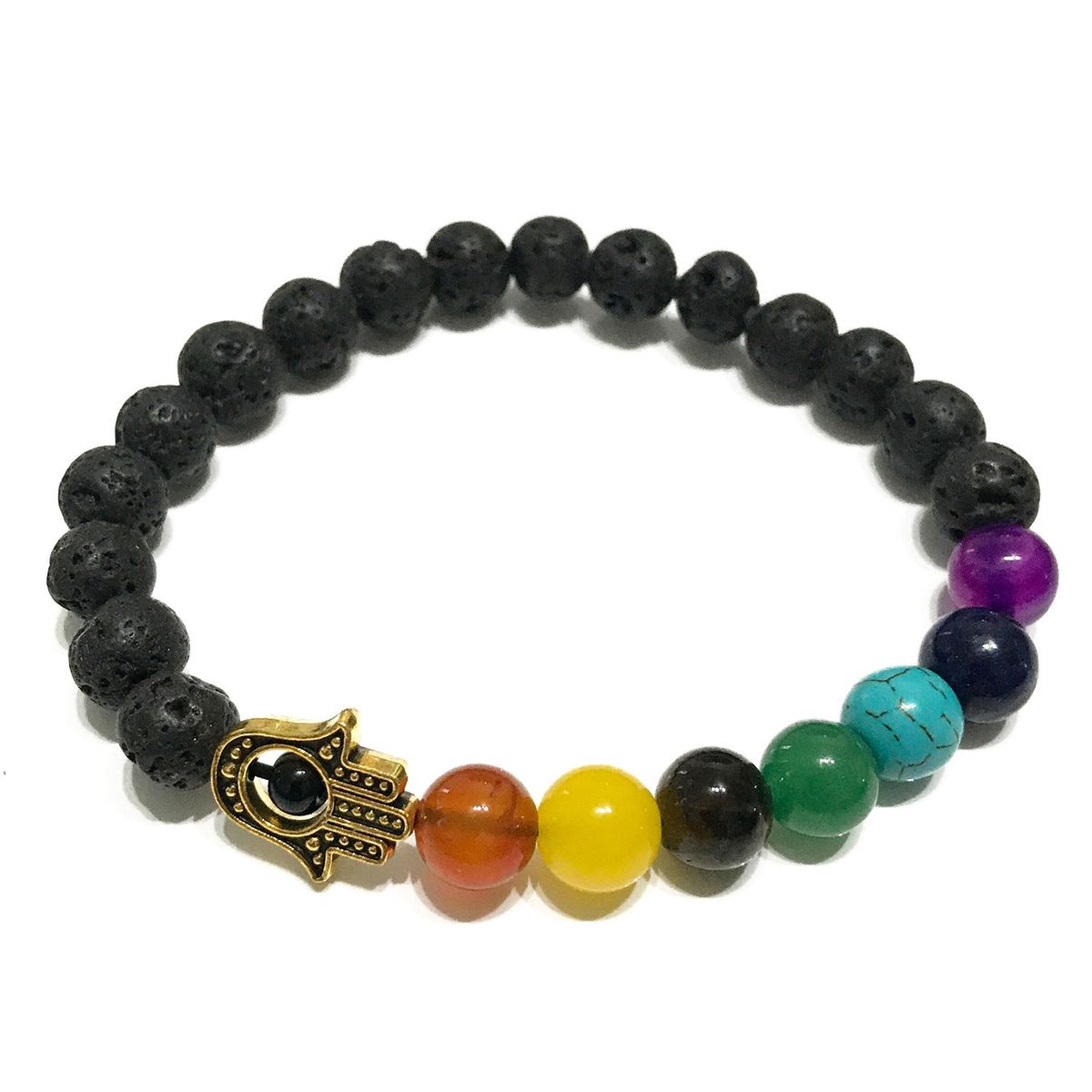 Pulseira de Pedra de Lava - Hamsa - Chakra