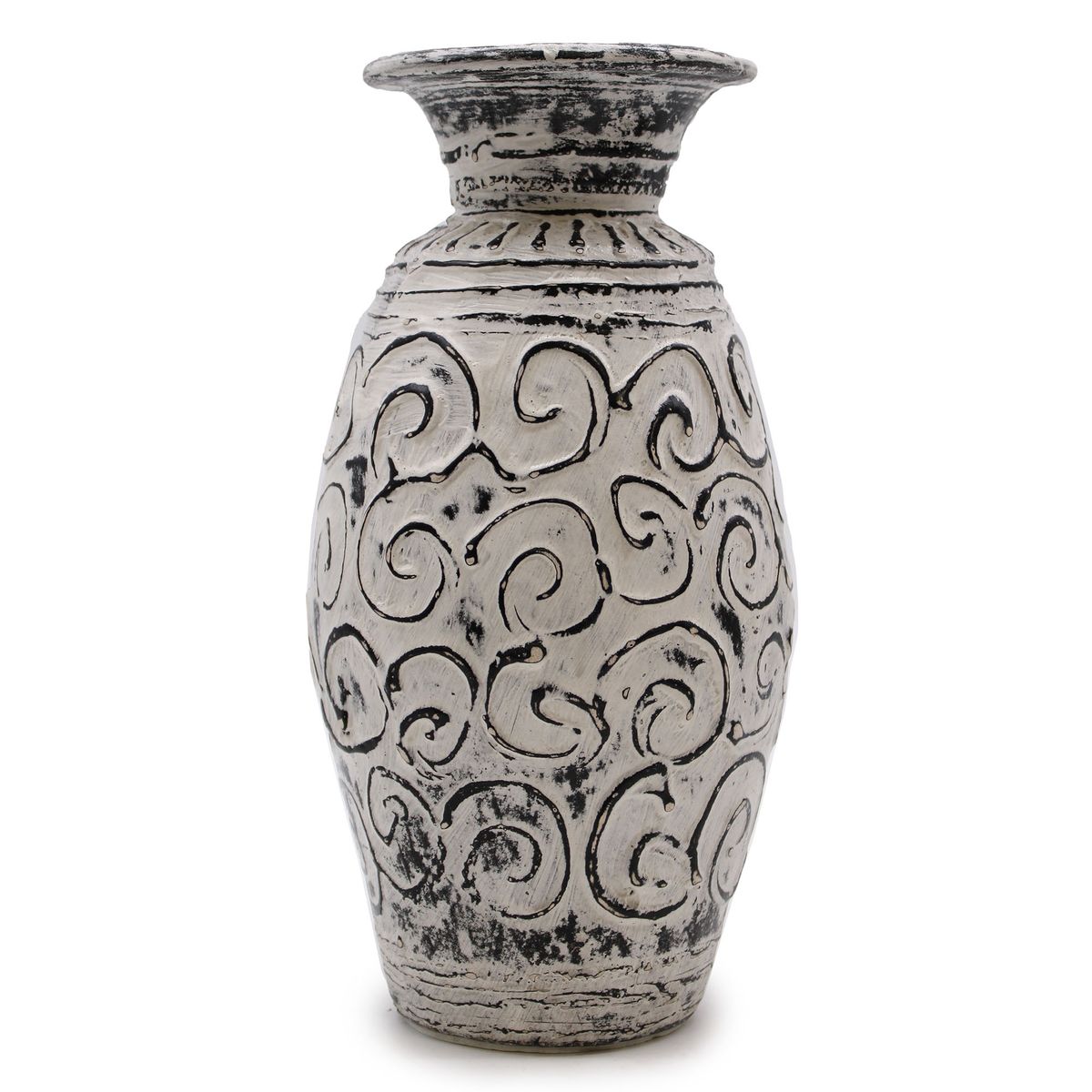 Vaso de cerâmica com motivo de redemoinhos - creme