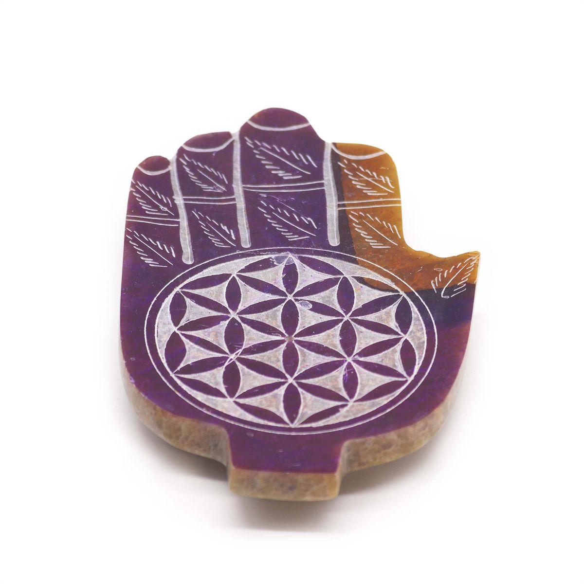 Porta-incenso Hamsa Médio de Esteatita 13x9cm - Flor da Vida