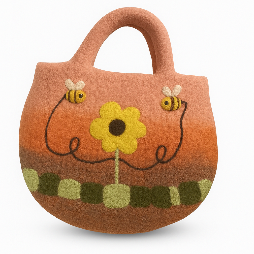 Saco de feltro com girassóis e abelhas - 35 x 27 cm