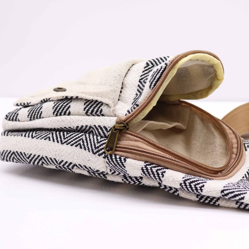 Sac Bandoulière Coton Naturel -  Noir & Blanc