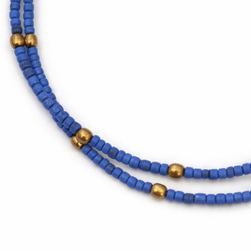 Feine nepalesische Doppellinien-Fußkette mit Lapislazuli- und Messingperlenverzierung - (22 cm)