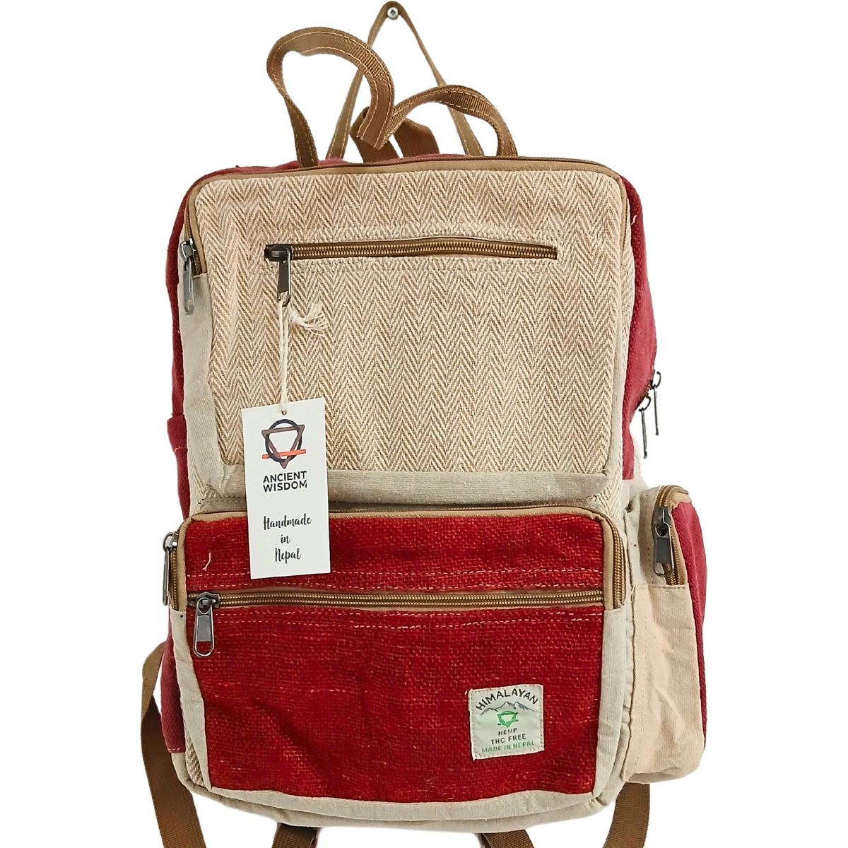 Mochila grande de cânhamo - Tinto e creme