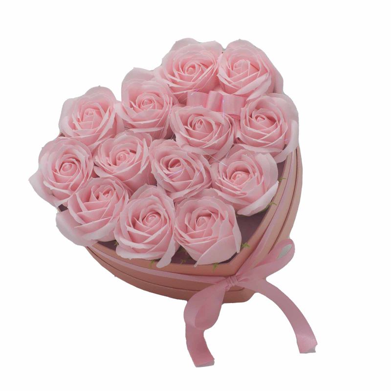Coffret Cadeau de Fleurs de Savon - 13 Roses Roses - Coeur