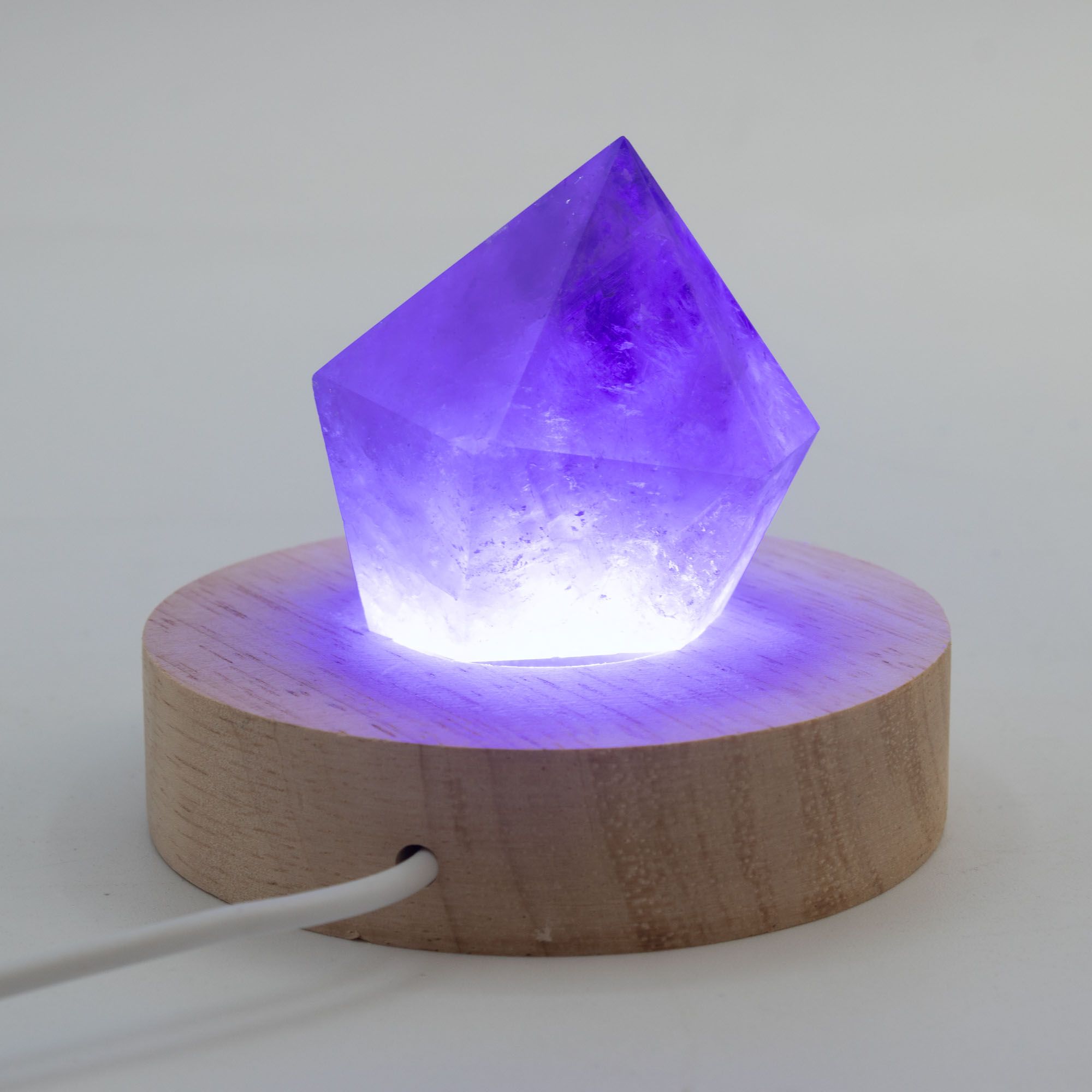 Base USB LED Redonda de Madeira 8 cm - Multicolorido