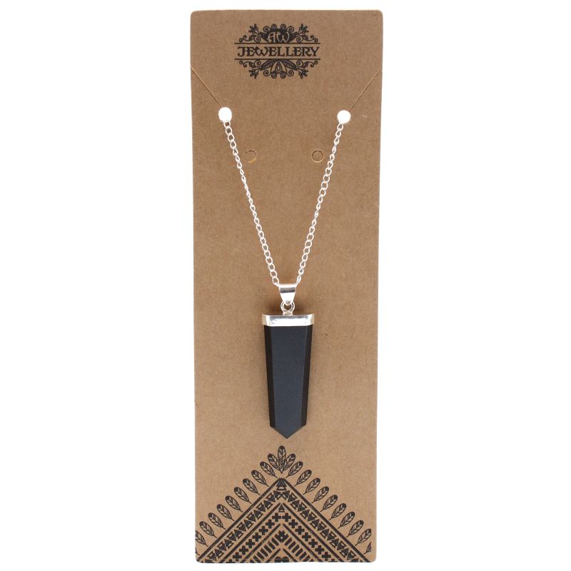 Gemstone Flat Pencil Pendant - Black Agate