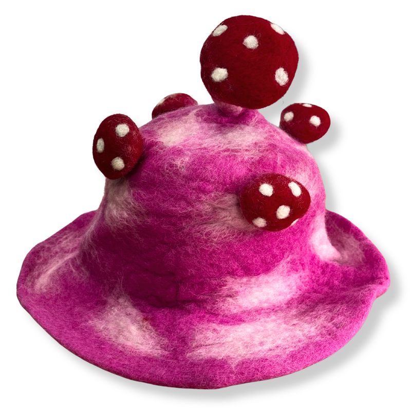 Chapeau Champignon en Feutre – Rose Fluo