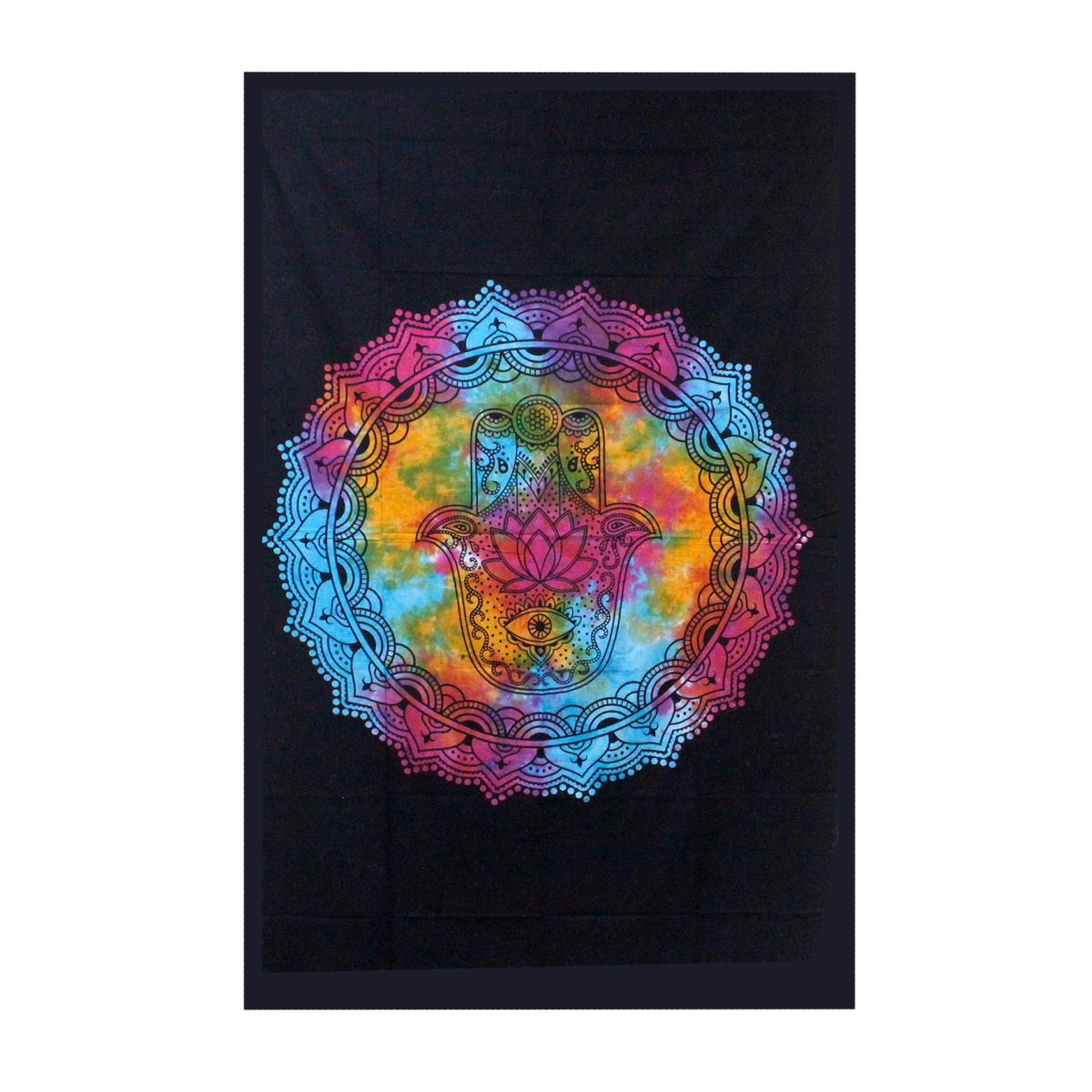 Colcha individual de algodão - Hamsa Preto