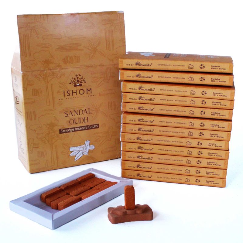 Pack de 15 Briques d'Encens Naturel et Brûleur - Bois de Santal