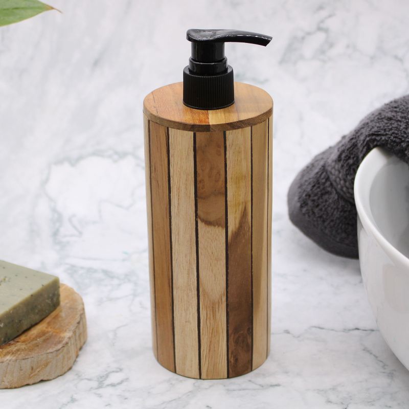 Distributeur de Savon en Teck Naturel - Rond