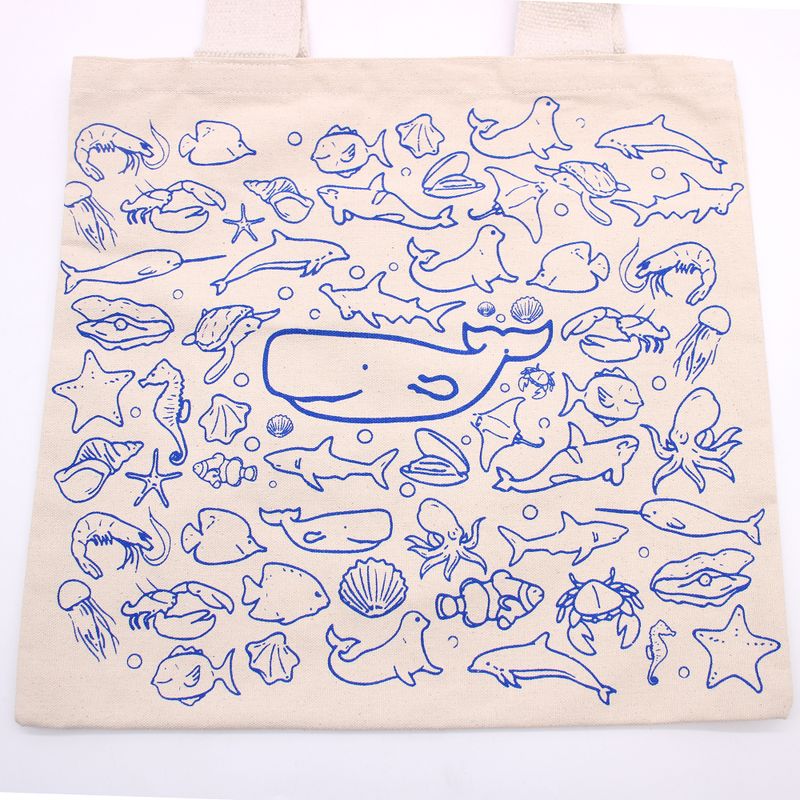 Голяма памучна торба за пазаруване - 38x42 см - Sea Life - 10 унции