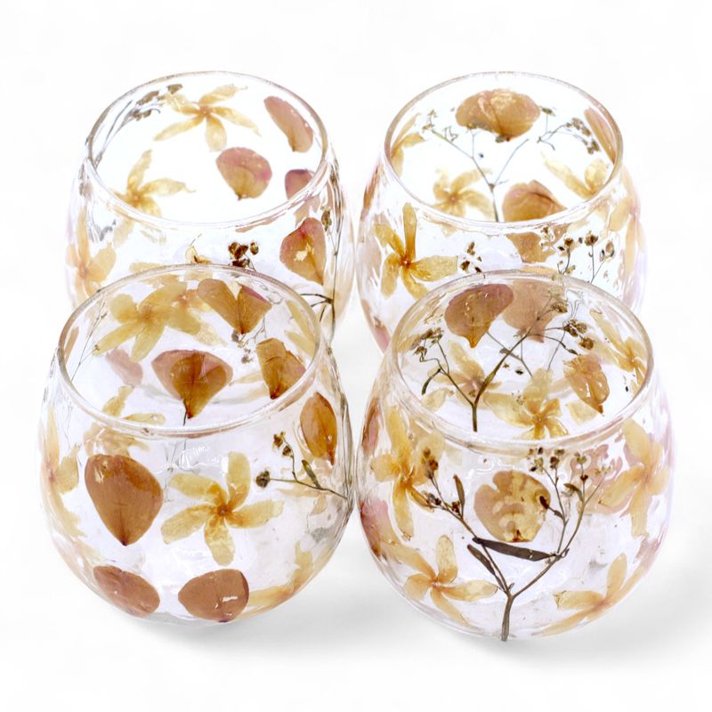 Porte-bougie droit en verre floral – Rose – 8x8 cm
