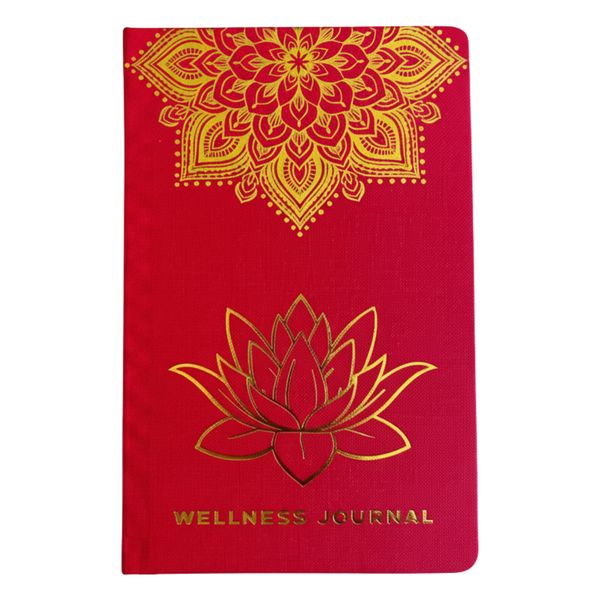 Diario de Bienestar Rojo - 120 páginas - Mandala dorado y loto
