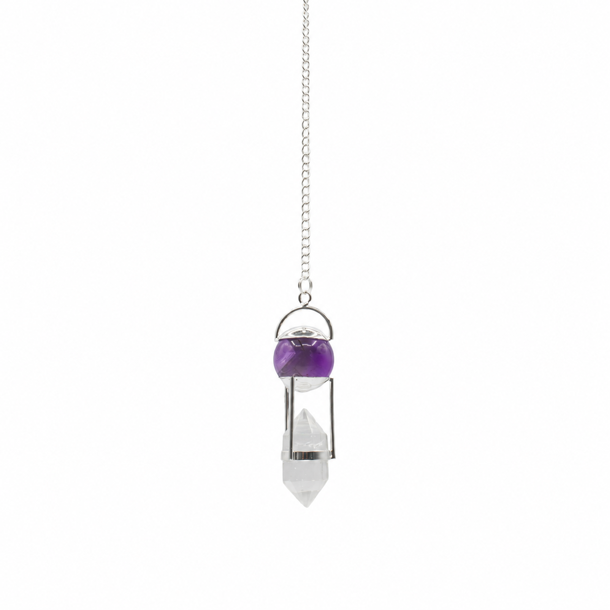 Seeker of Truth - Double Power Pendulum - Amethyst Globe - Clear Quartz Double Terminated