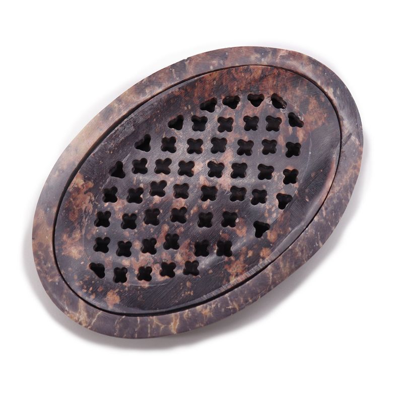 Porte-savon et égouttoir en pierre à savon 11x8cm - Ovale classique