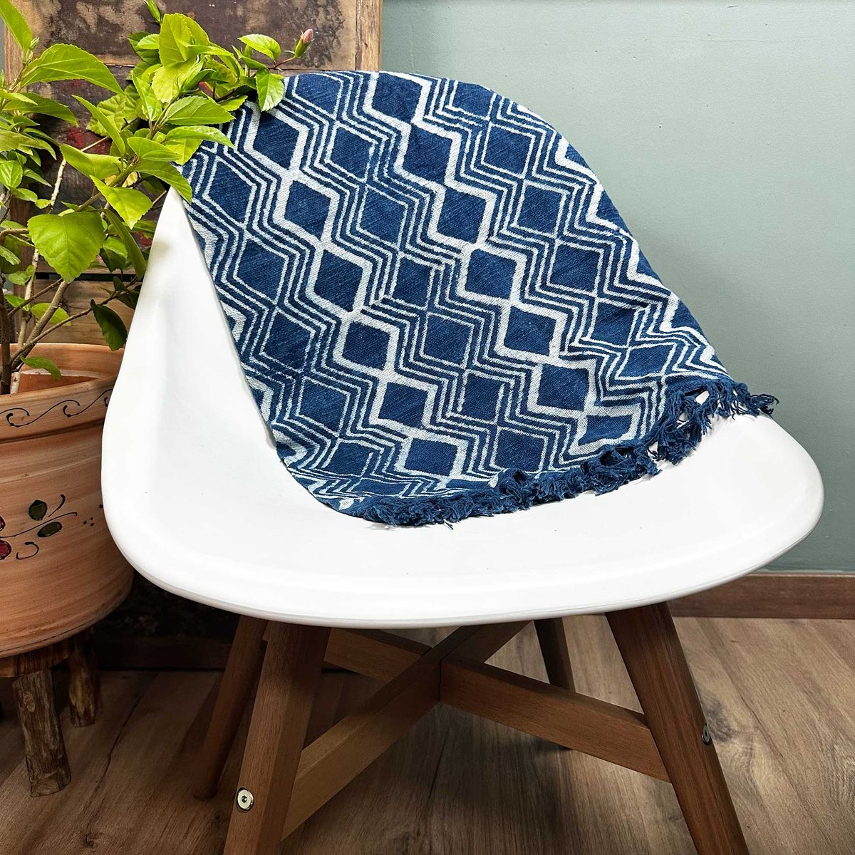 Manta índigo feita à mão - 170x60cm - Padrão Heerak