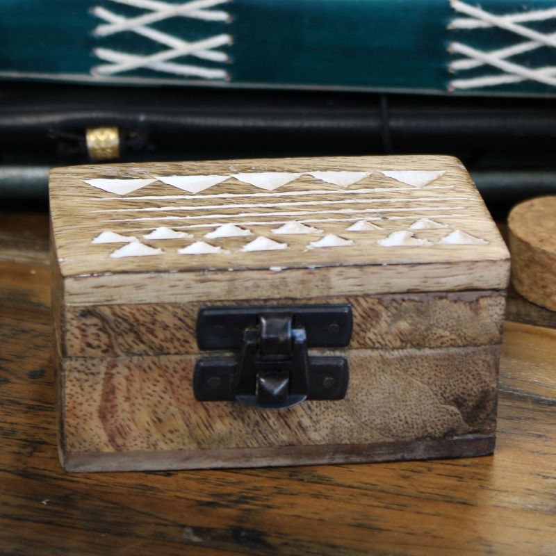 Boite en Bois Blanchi - Petit - Design Aztèque