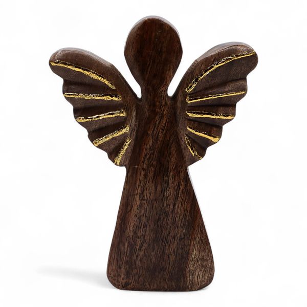 Ángel grande de madera de mango - decoración dorada