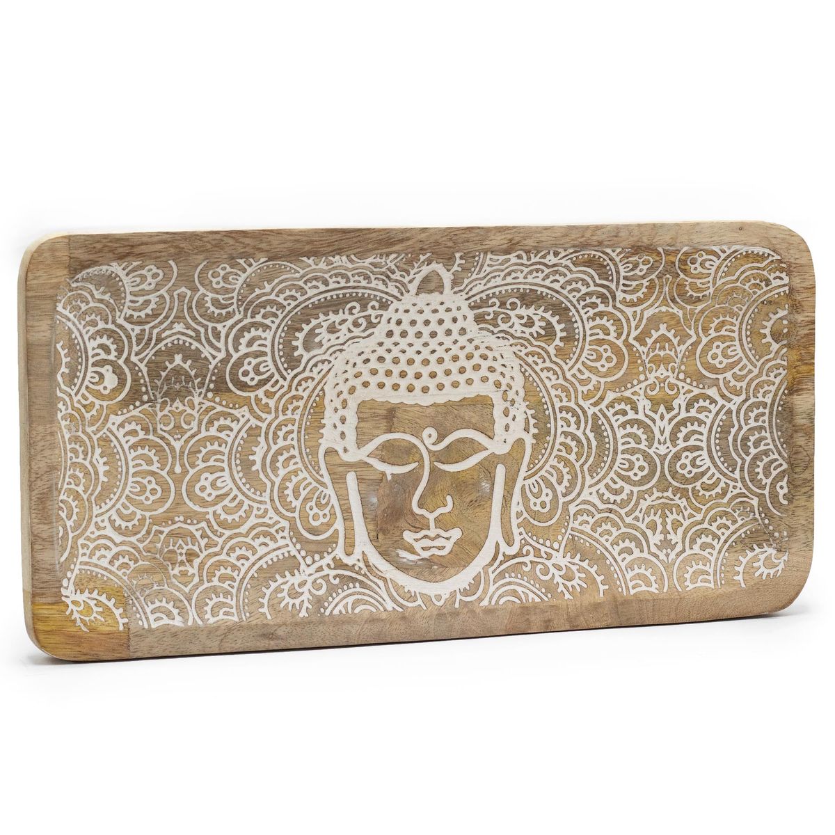 Bandeja comprida 30x15x2,5 cm - Rosto de Buda Branco