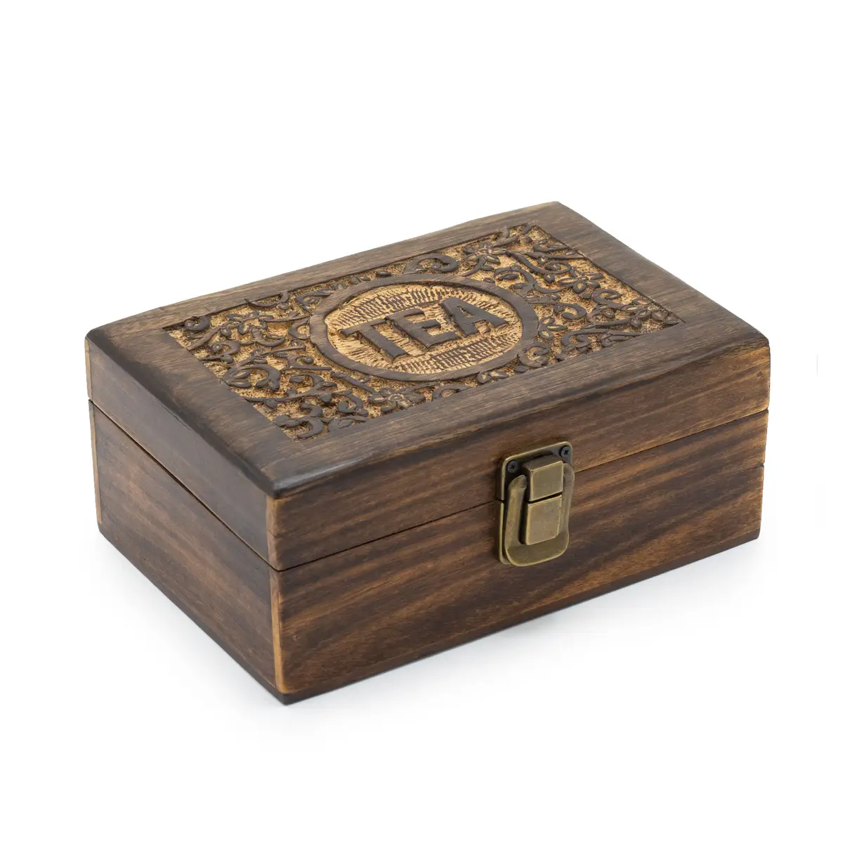 Mango Carved Tea Box - ( 6 compartments) 23x15x9.5cm — Tea · GlowDuty apothecary