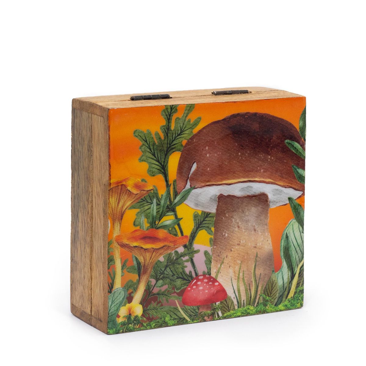 Caixa quadrada média 13,5x13,5x6 cm - Design cogumelo granada