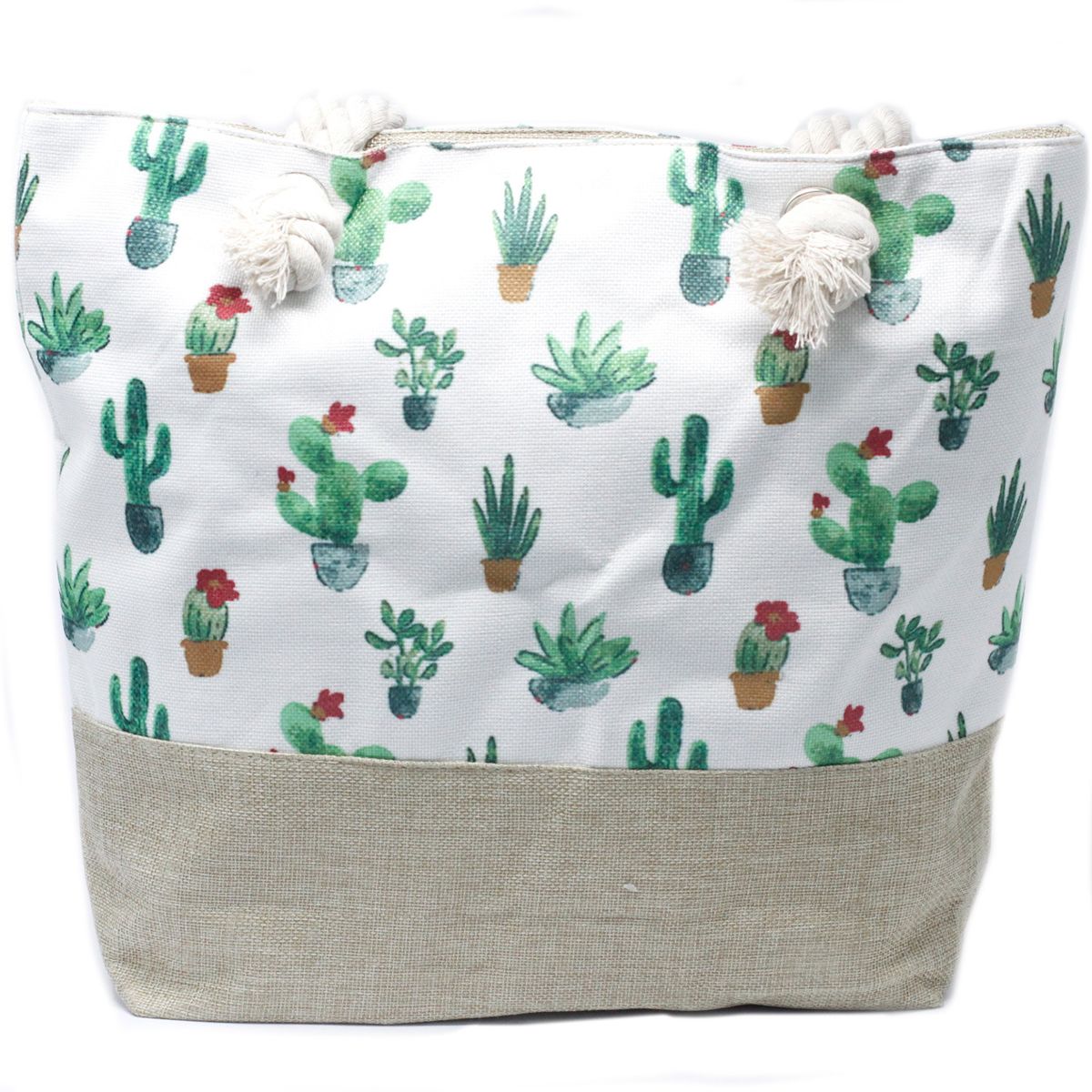 Saco shopper com alça de cordão - Mini Cactus