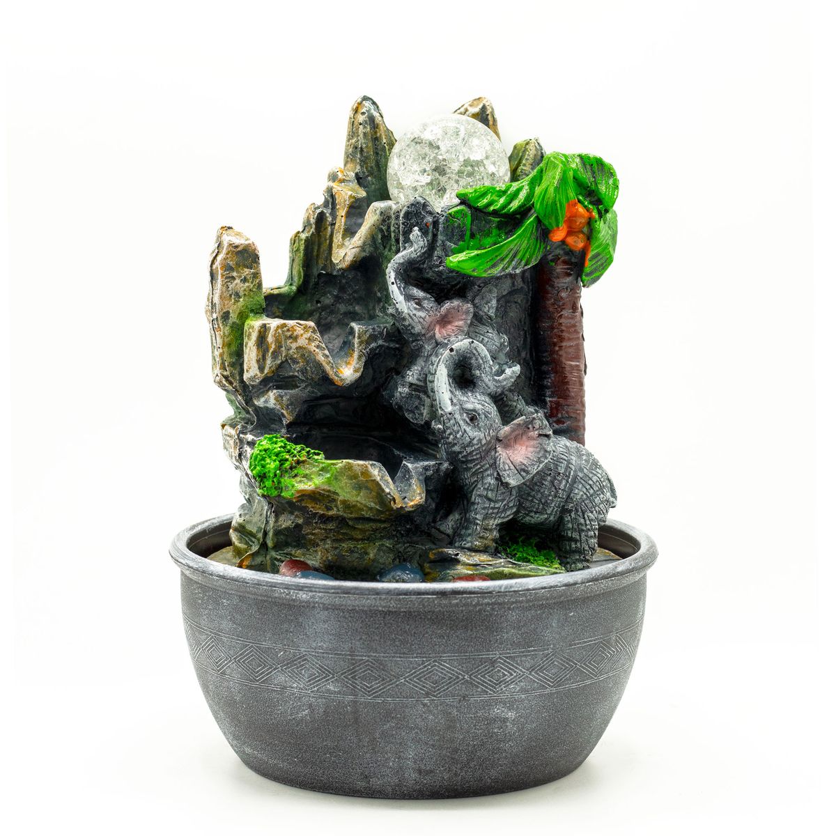 Fonte de água de interior - Elefantes e palmeira 25 cm