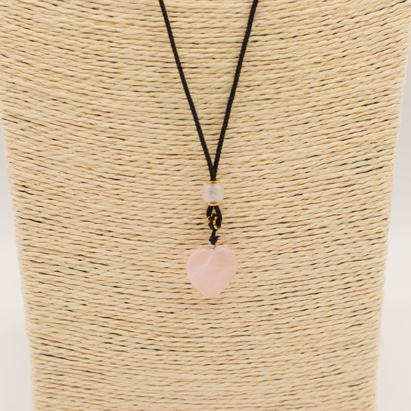 Cord Necklace Gemstone Pendants - Rose Quartz Heart