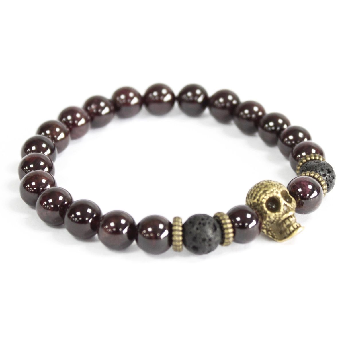 Caveira de bronze / Pedra de sangue – Pulseira de pedras preciosas