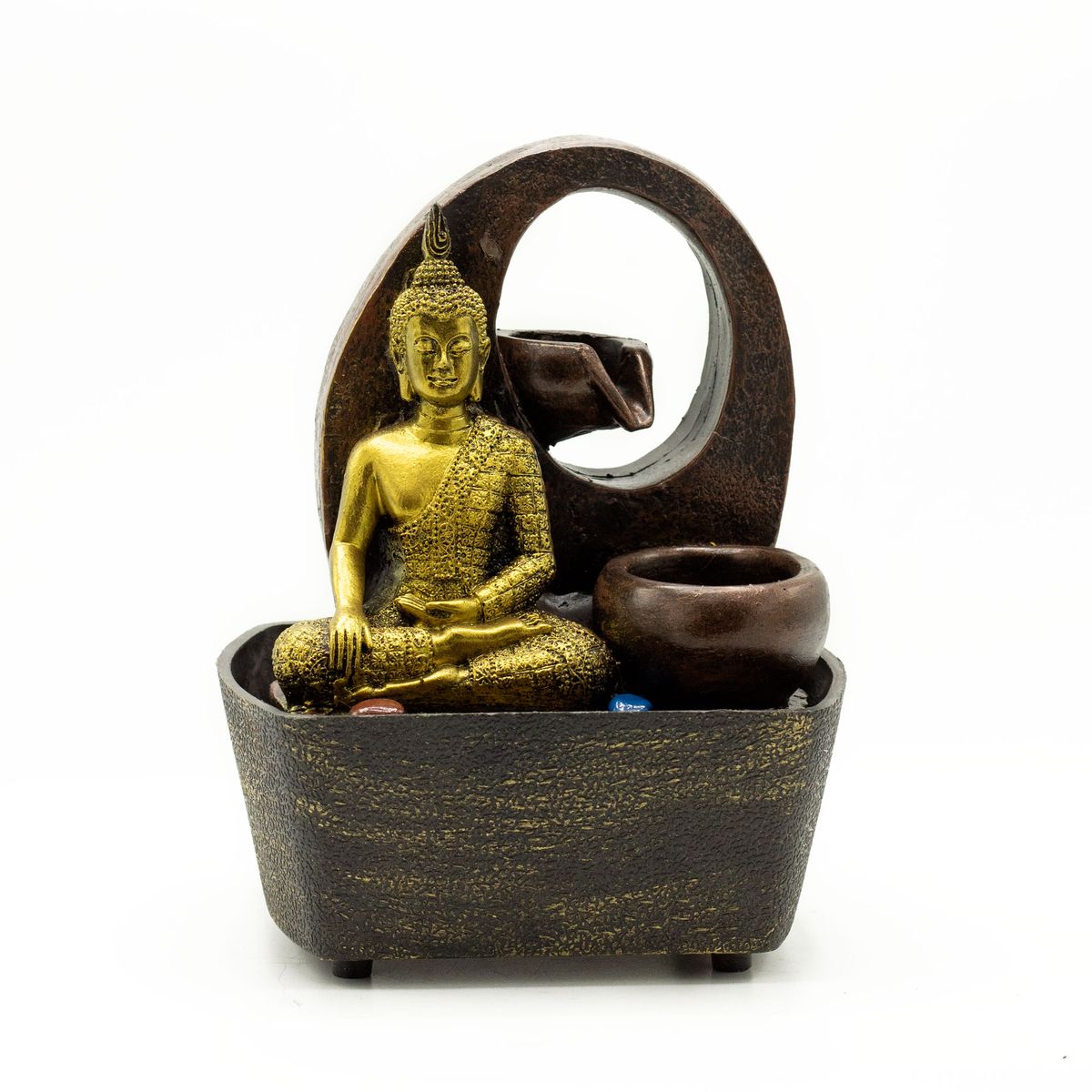 Fonte de água de interior - Buda dourado e cascata 21,5 cm