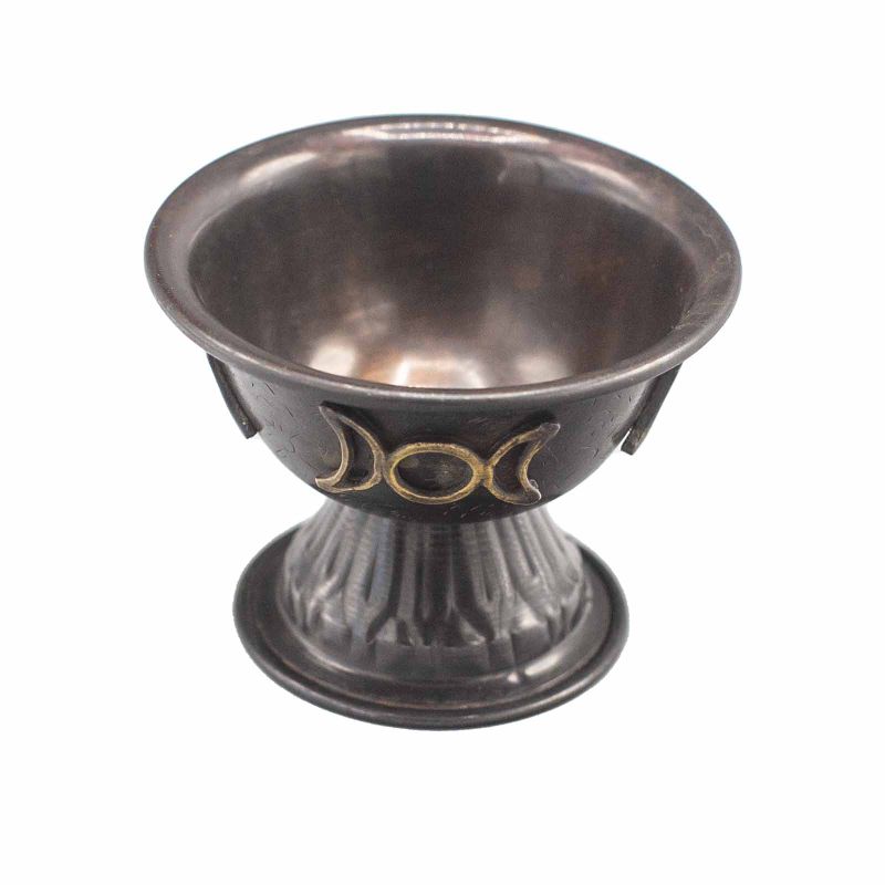 Calice Rituel en Cuivre Antique Triple Lune 10x8cm