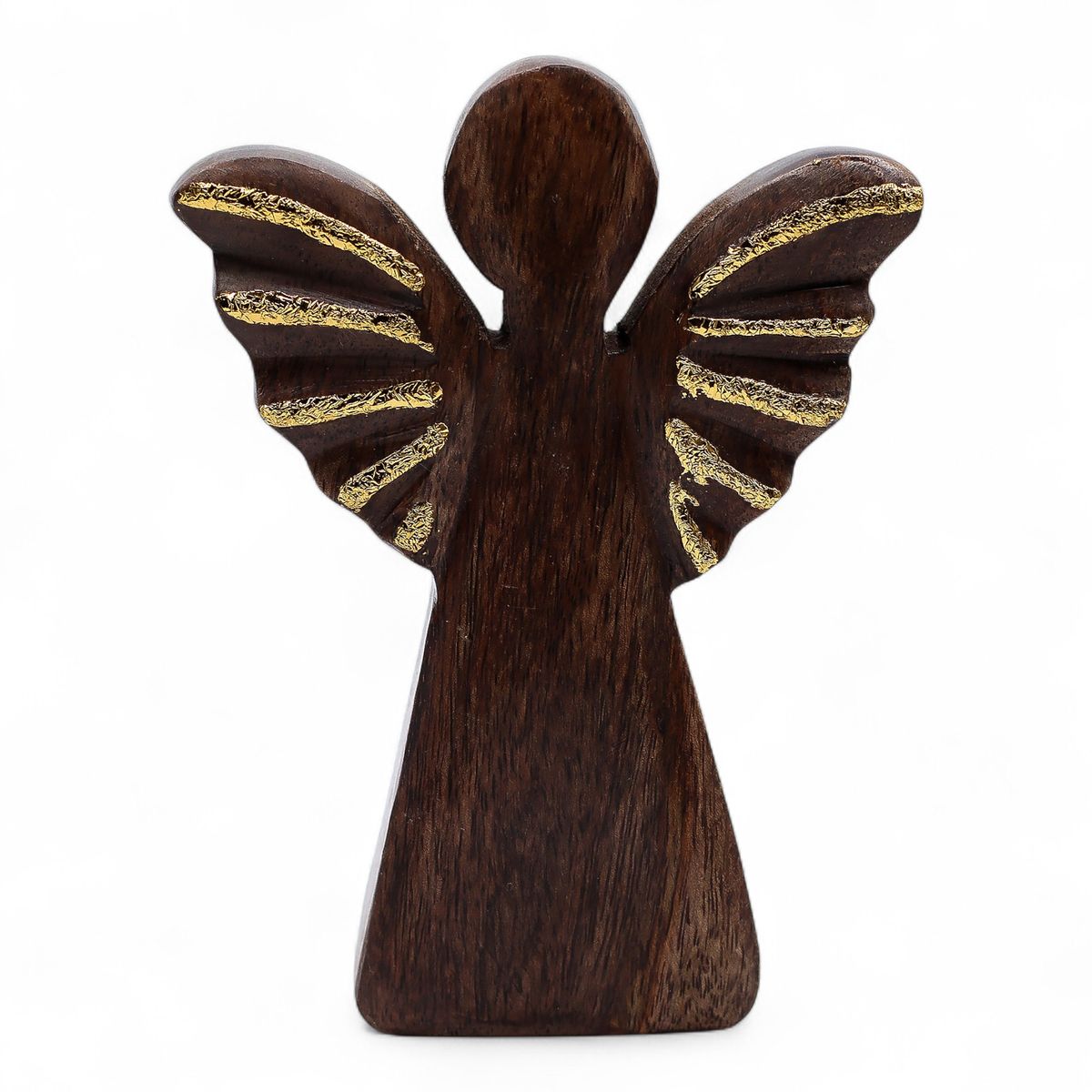 Anjo de madeira de manga médio - decoração dourada