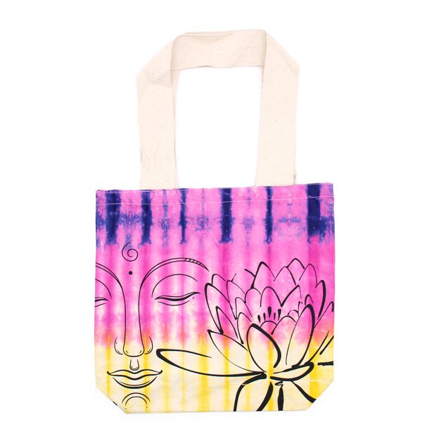 Saco de algodão Tye-Dye (6oz) - 38x42x12cm - Buda Lotus - Multicolorido - Alça Natural